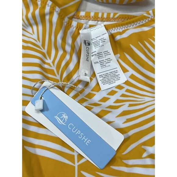 CUPSHE‎ Womens S Yellow Leaf Print Cut Out Lace Up Padded One Piece Swimsuit - Picture 3 of 3